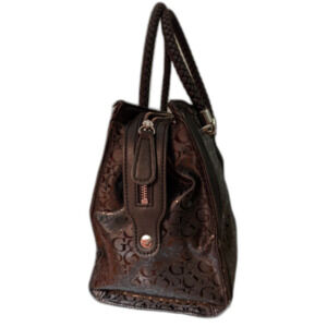 GUESS Black Embossed Handbag – Braided Handles & Metallic Charm
